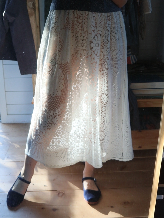 Handmade Dresses & Skirts - Upcycled Vintage Lace Maxi Skirt Cotton Sheer Floral